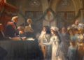 Premier mariage civil à Sens en 1792, salle synodale, célébré par M. Scherrer, décor de la salle des mariages de la Mairie de Sens (photo Jean-Pierre Dalbéra)