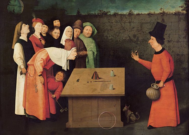 Jérôme Bosch (attribué à), L'Escamoteur, 1475-1480, Saint-Germain-en-Laye, musée municipal