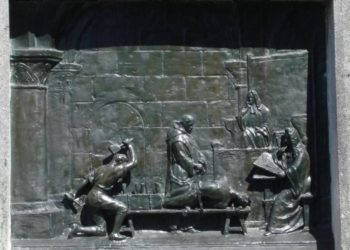 Abbeville, monument au chevalier de La Barre, bas-relief en bronze de Raoul Delhomme, 1907 (Wikipedia)