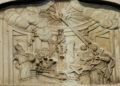 Allégorie de la substitution : Dieu foudroie le judaïsme et réserve sa lumière au christianisme. Bas-relief de l'église Saint-Jacques (1839), Gottsdorf, Basse-Bavière (Wikipédia)