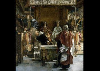 Expulsion des Juifs d'Espagne (1492), Emilio Sala y Francés, 1889 : Torquemada offre aux rois catholiques l'édit d'expulsion des Juifs d'Espagne contre leur signature (Wikipédia)